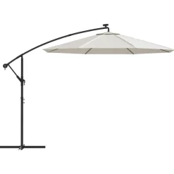 vidaXL Sombrilla colgante con luces LED y palo de metal 300 cm Arena Hot