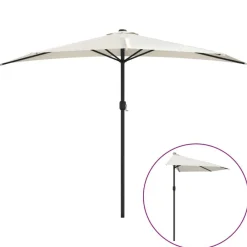 vidaXL Jardín-Sombrilla de balcón semicircular palo aluminio arena 300x155cm