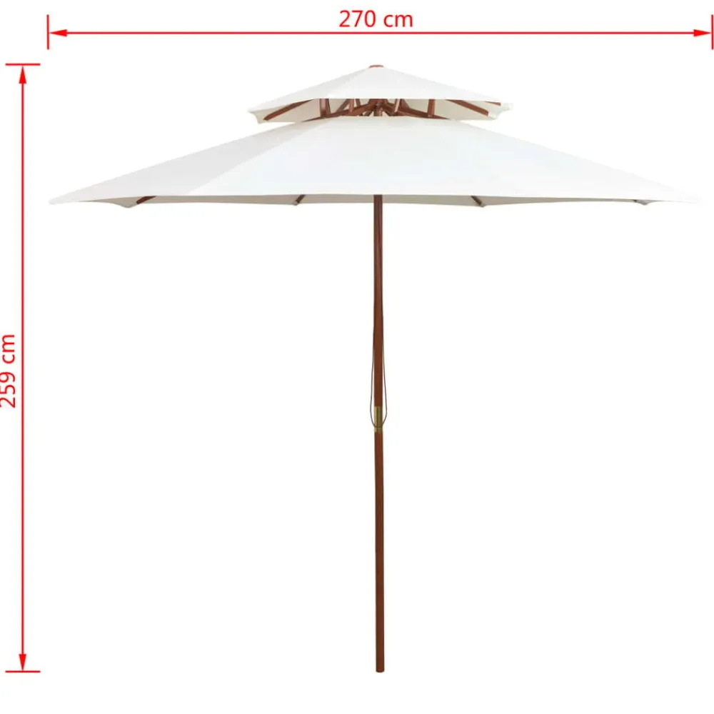 vidaXL Jardín-Sombrilla de dos niveles palo de madera blanco 270x270 cm
