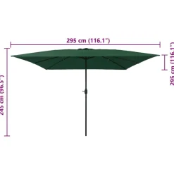 vidaXL Sombrilla de jardín 295 x 295 x 245 cm Poliéster y Acero Verde Clearance