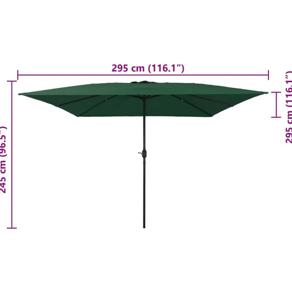 vidaXL Sombrilla de jardín 295 x 295 x 245 cm Poliéster y Acero Verde Clearance