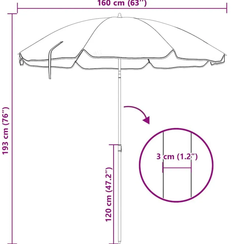 vidaXL Sombrilla de jardín con palo de acero 180 cm Arena Outlet