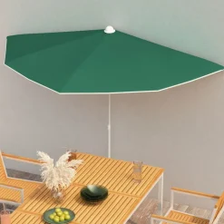 vidaXL Sombrilla de jardín semicircular con palo 180x90 cm Verde Hot