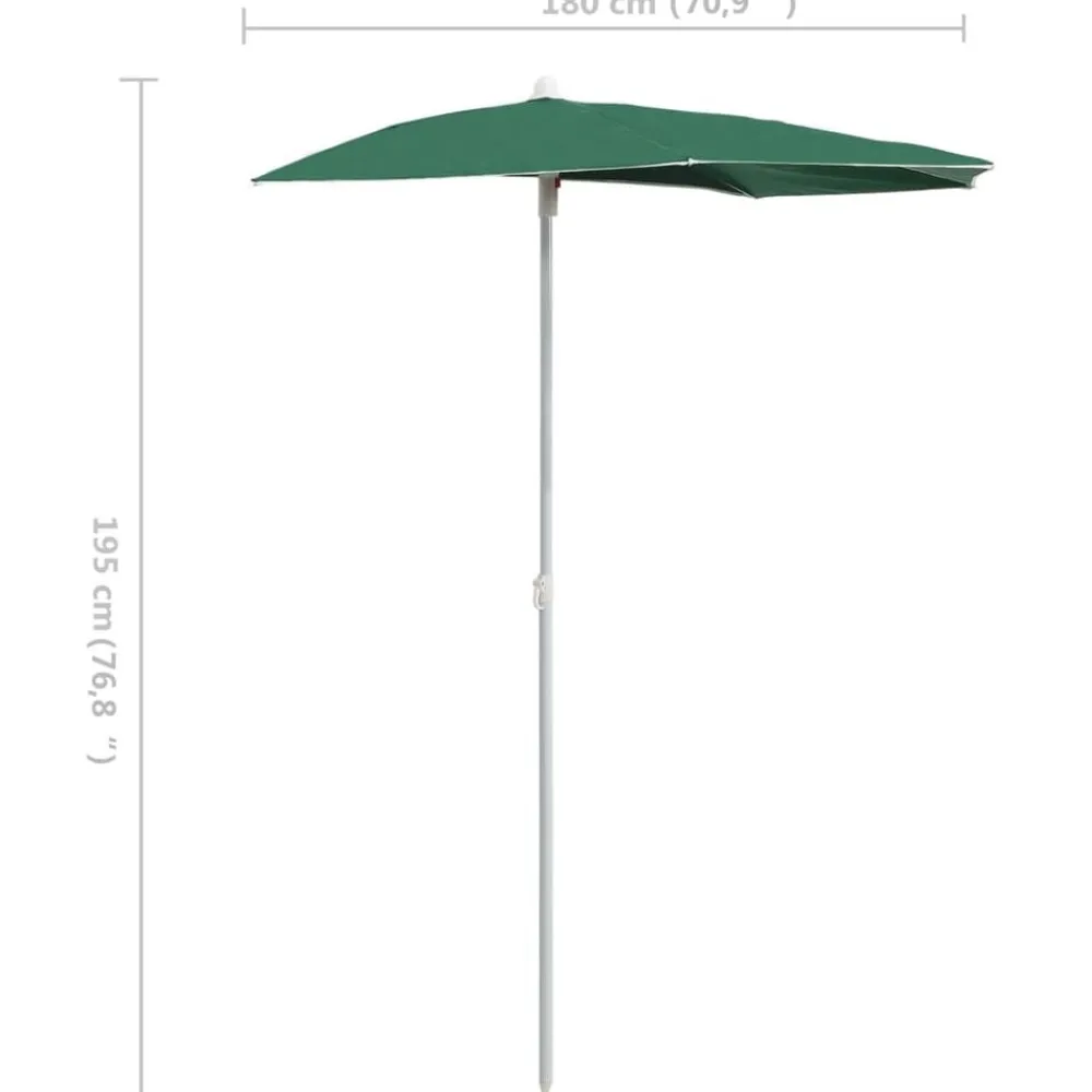 vidaXL Sombrilla de jardín semicircular con palo 180x90 cm Verde Hot