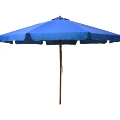 vidaXL Sombrilla de jardín con palo de madera 330 cm Azul celeste