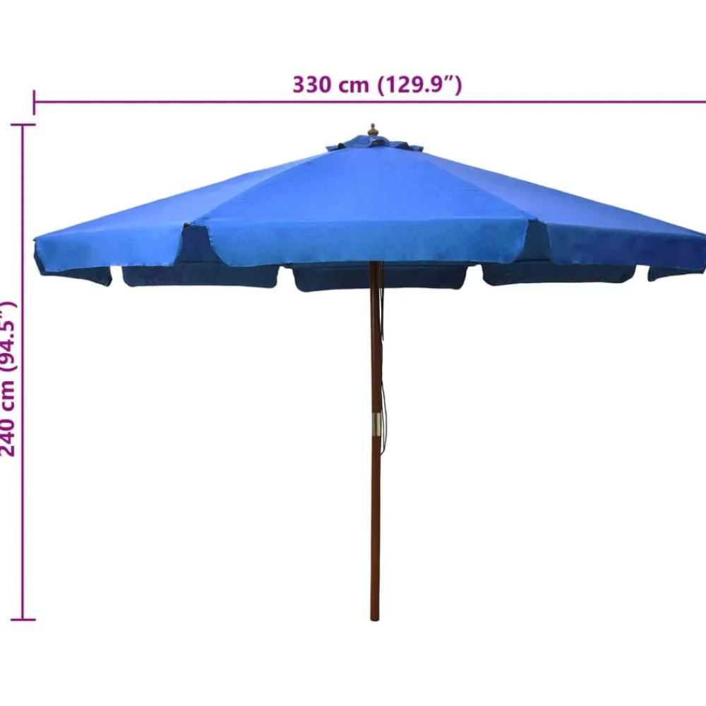 vidaXL Sombrilla de jardín con palo de madera 330 cm Azul celeste