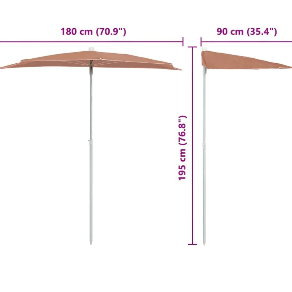 vidaXL Jardín-Sombrilla de jardín semicircular con palo 180x90 cm