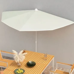 vidaXL Sombrilla de jardín semicircular con palo 180x90 cm Arena