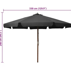 vidaXL Sombrilla de jardín con palo de madera gris 330 cm Antracita Sale