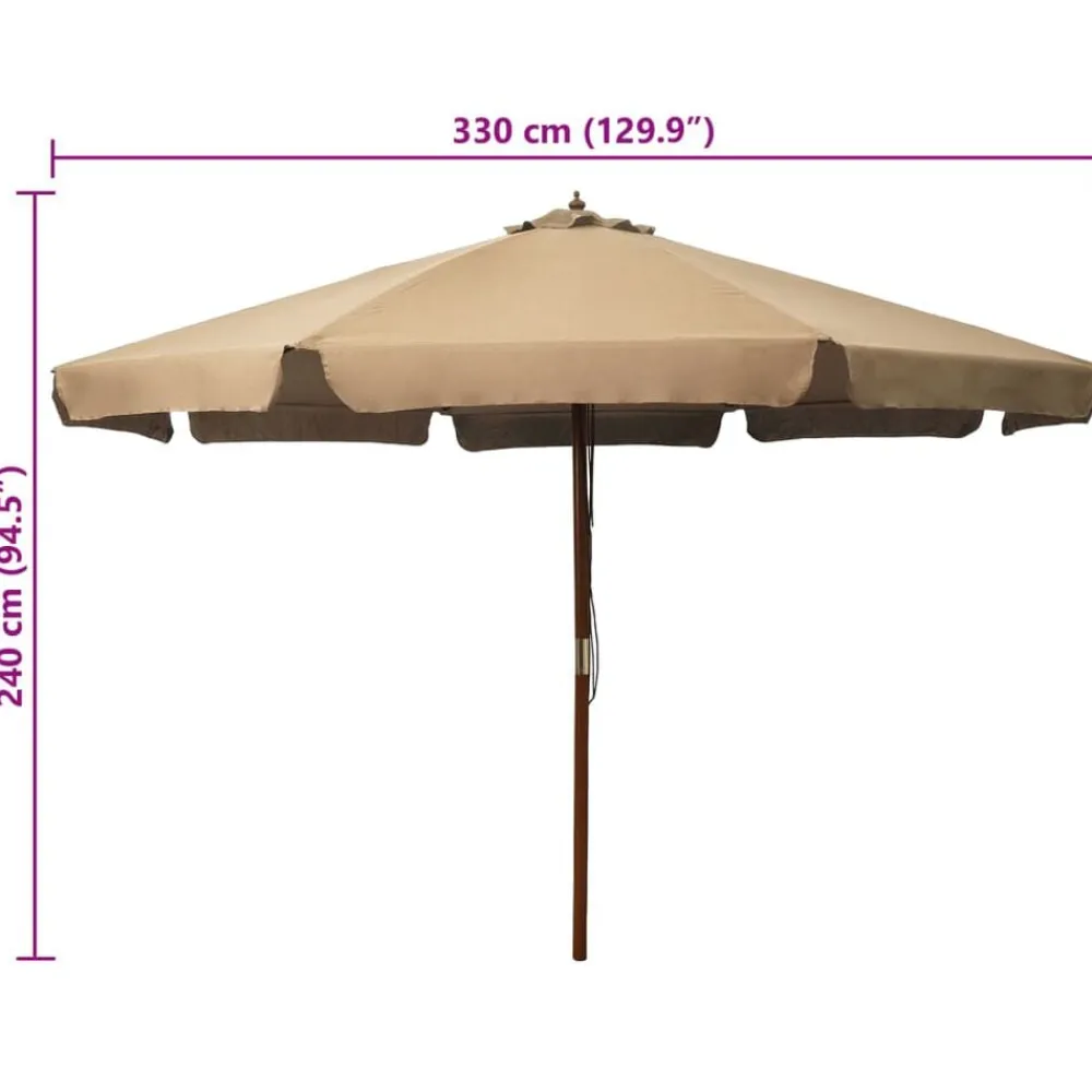 vidaXL Sombrilla de jardín con palo de madera gris topo 330 cm Taupé