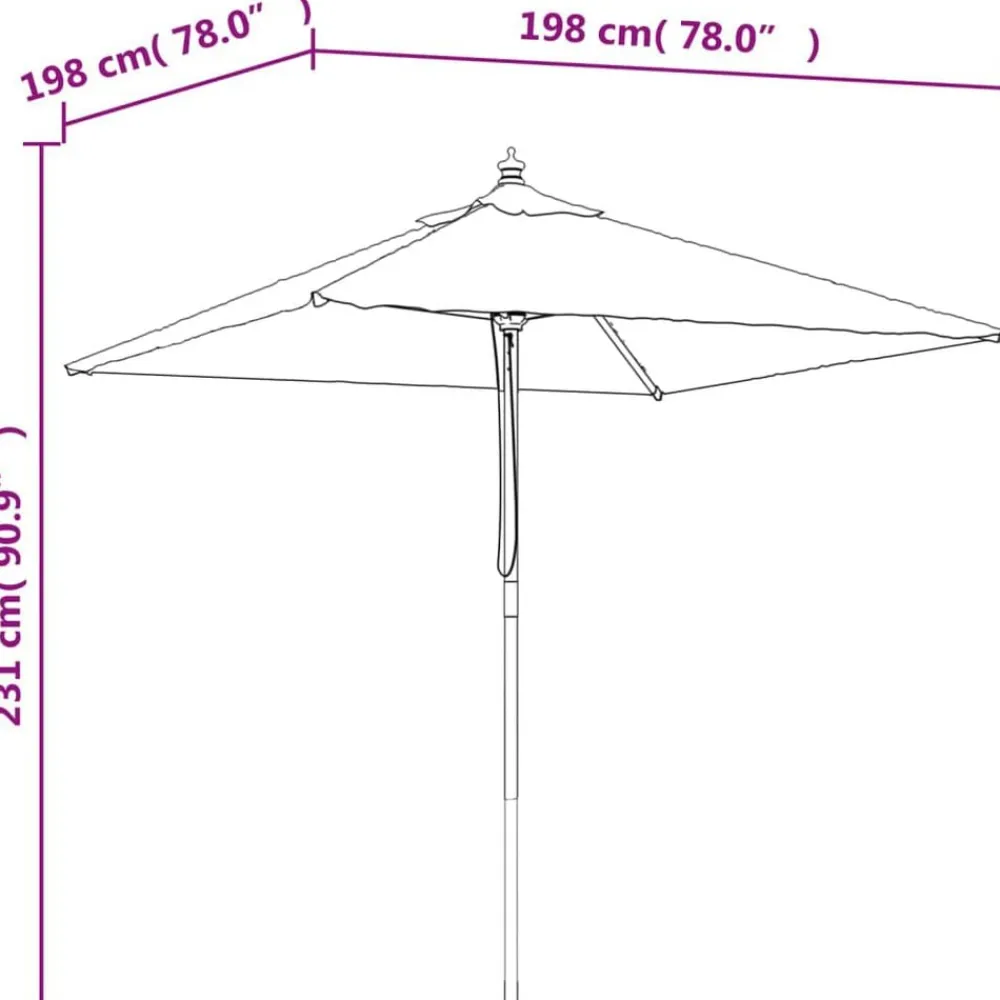 vidaXL Sombrilla de jardín poste de madera burdeos 198x198x231 cm Rojo Best