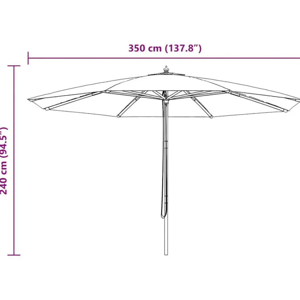 vidaXL Jardín-Sombrilla de jardín con palo de madera 350 cm