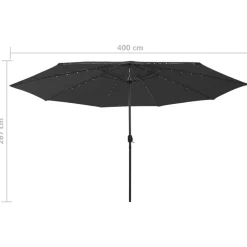 vidaXL Sombrilla de jardín con luces LED 400 cm Negro