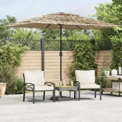 vidaXL Jardín-Sombrilla de jardín con LEDs poste acero marrón 248x248x248 cm
