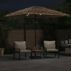 vidaXL Jardín-Sombrilla de jardín con LEDs poste acero marrón 248x248x248 cm