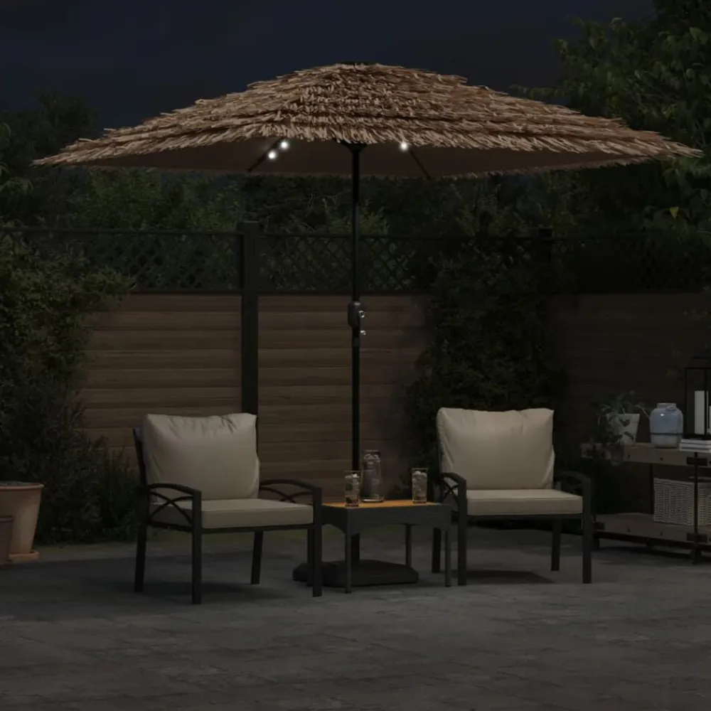 vidaXL Jardín-Sombrilla de jardín con LEDs poste acero marrón 248x248x248 cm