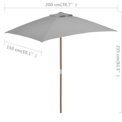 vidaXL Jardín-Sombrilla de jardín con palo de madera 150x200 cm