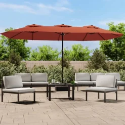 vidaXL Sombrilla doble de jardín con luces LED 449x265 cm Terracota Online