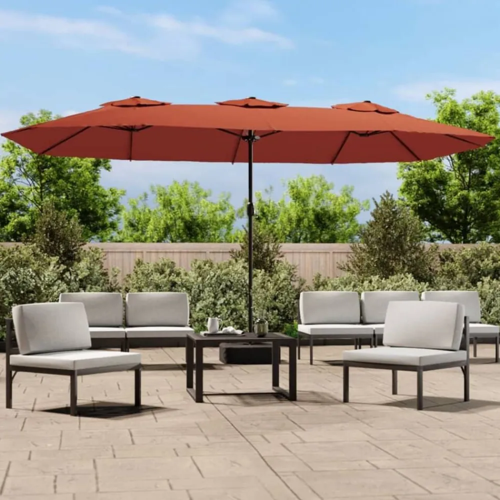 vidaXL Sombrilla doble de jardín con luces LED 449x265 cm Terracota Online