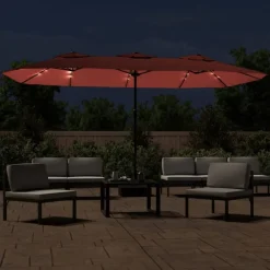 vidaXL Sombrilla doble de jardín con luces LED 449x265 cm Terracota Online
