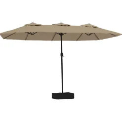 vidaXL Sombrilla doble de jardín con luces LED gris taupe 449x265 cm Taupé Clearance