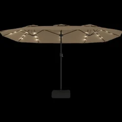 vidaXL Sombrilla doble de jardín con luces LED gris taupe 449x265 cm Taupé Clearance