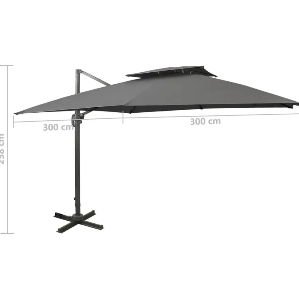 vidaXL Sombrilla jardín voladiza cubierta doble 300x300 cm Antracita Discount