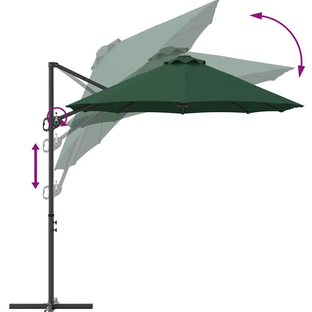 vidaXL Sombrilla 372 x 198 x 243 cm Poliéster y Aluminio Verde Clearance