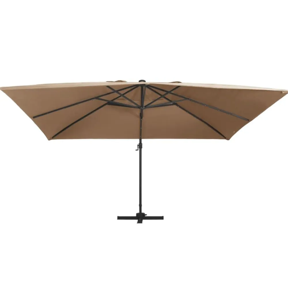 vidaXL Jardín-Sombrilla voladiza jardín luces LED poste aluminio taupe 4x3 m