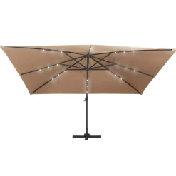 vidaXL Jardín-Sombrilla voladiza jardín luces LED poste aluminio taupe 4x3 m