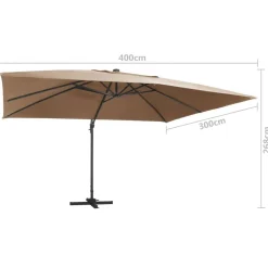 vidaXL Jardín-Sombrilla voladiza jardín luces LED poste aluminio taupe 4x3 m