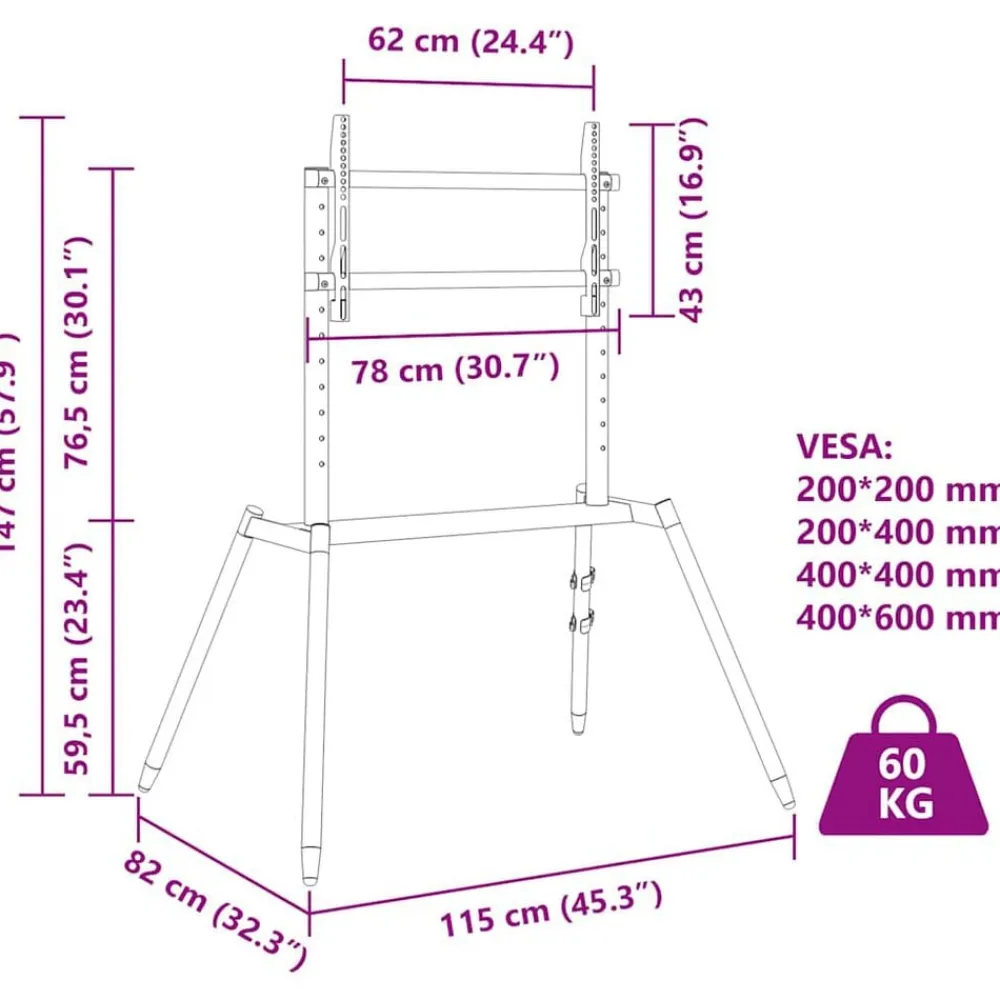vidaXL Electrónica-Soporte caballete TV pantalla 37-86" Max VESA 400x600 mm 60 kg