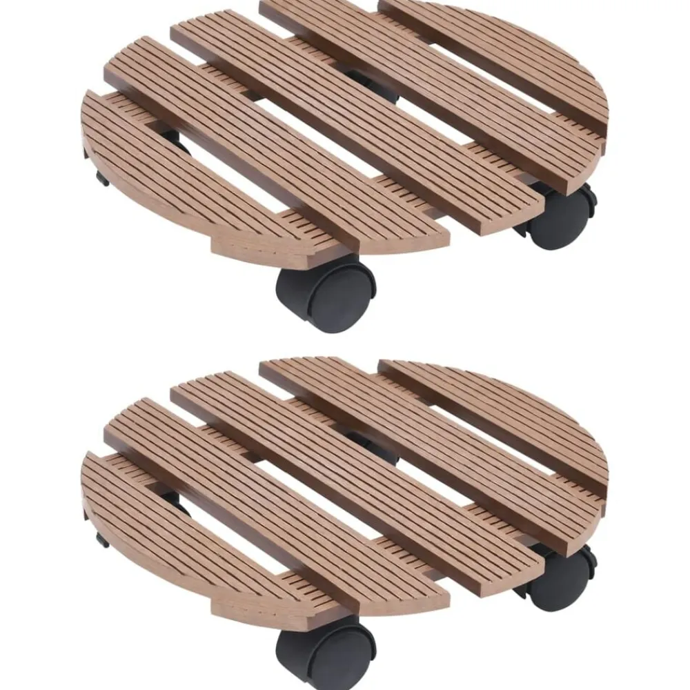 vidaXL Soporte con ruedas para plantas 2 unidades WPC marrón Ø30x7,5cm Marrón Clearance