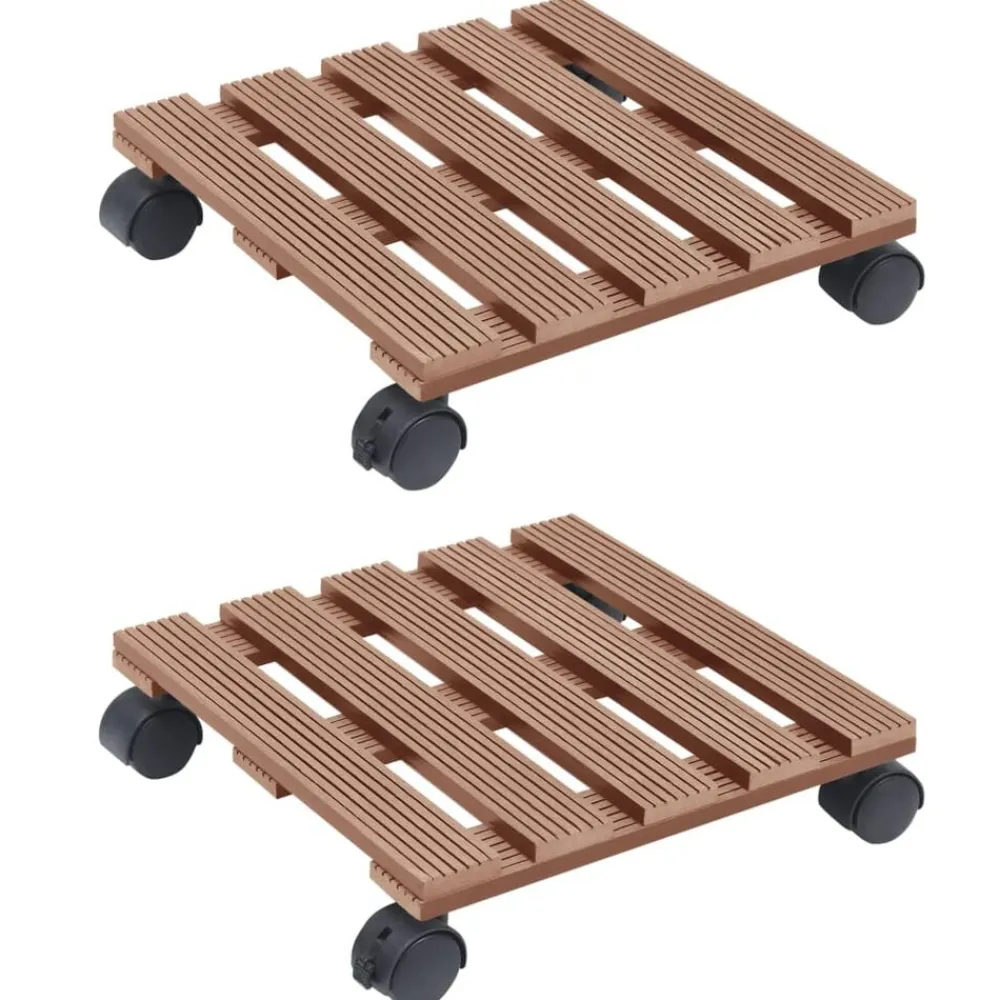 vidaXL Jardín-Soporte con ruedas para plantas 2 uds WPC marrón 30x30x7,5 cm