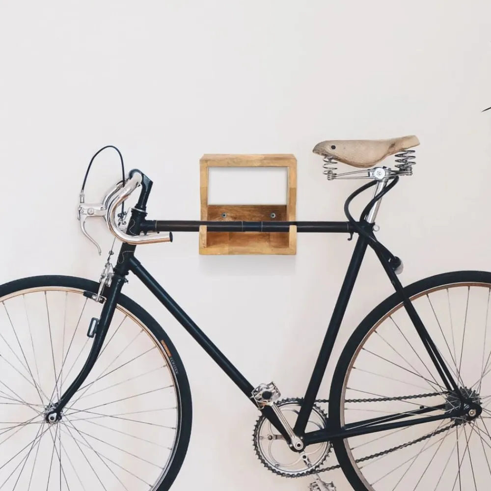 vidaXL Soporte de bicicletas pared 35x25x25 cm madera de mango rugosa Best