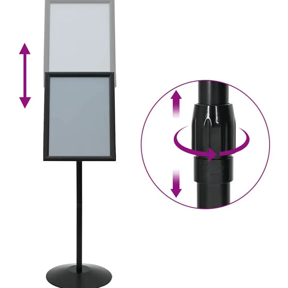 vidaXL Soporte de cartel pedestal Plateado a3 PVC y Acero Negro New