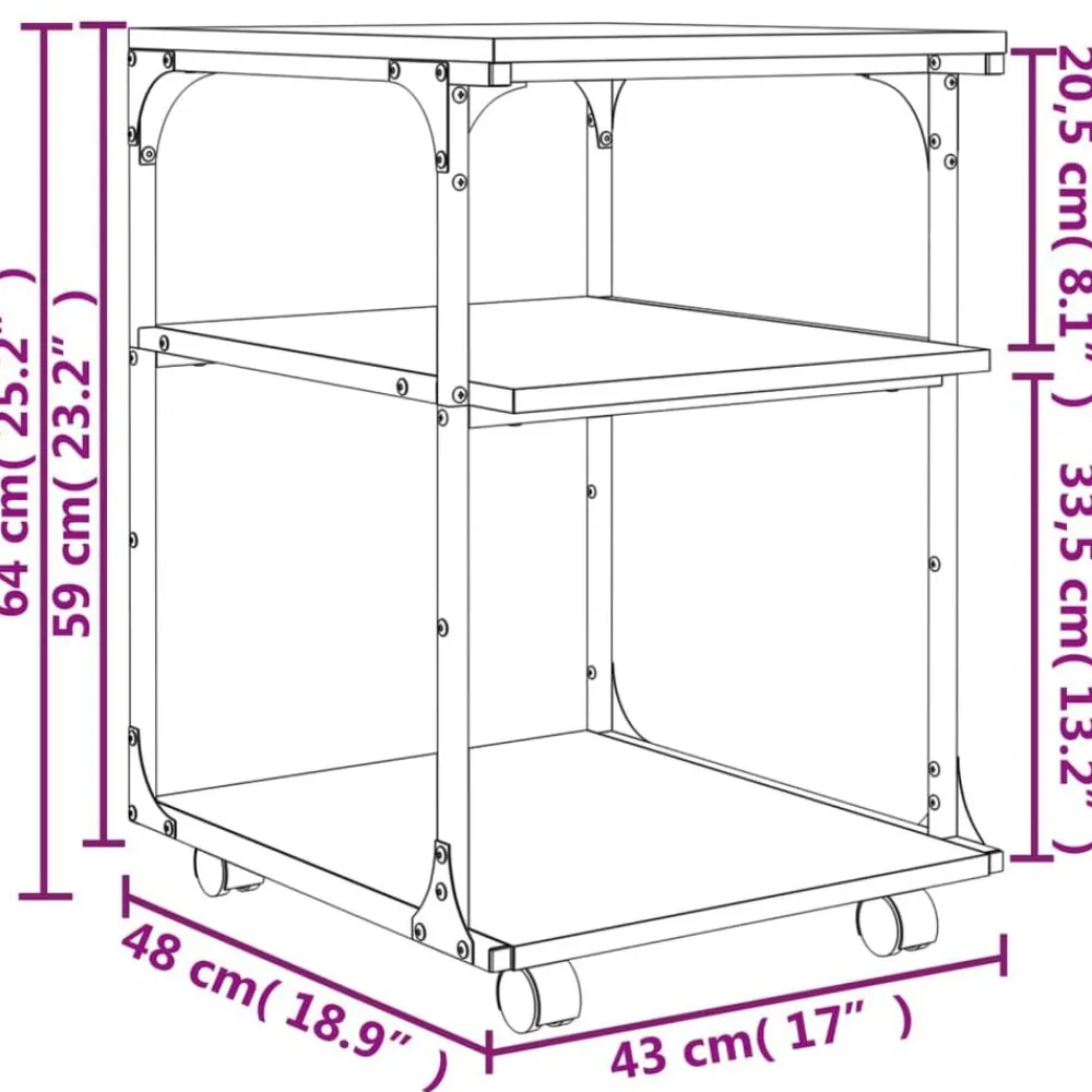 vidaXL Electrónica-Soporte de impresora 3 niveles 43x48x64 cm