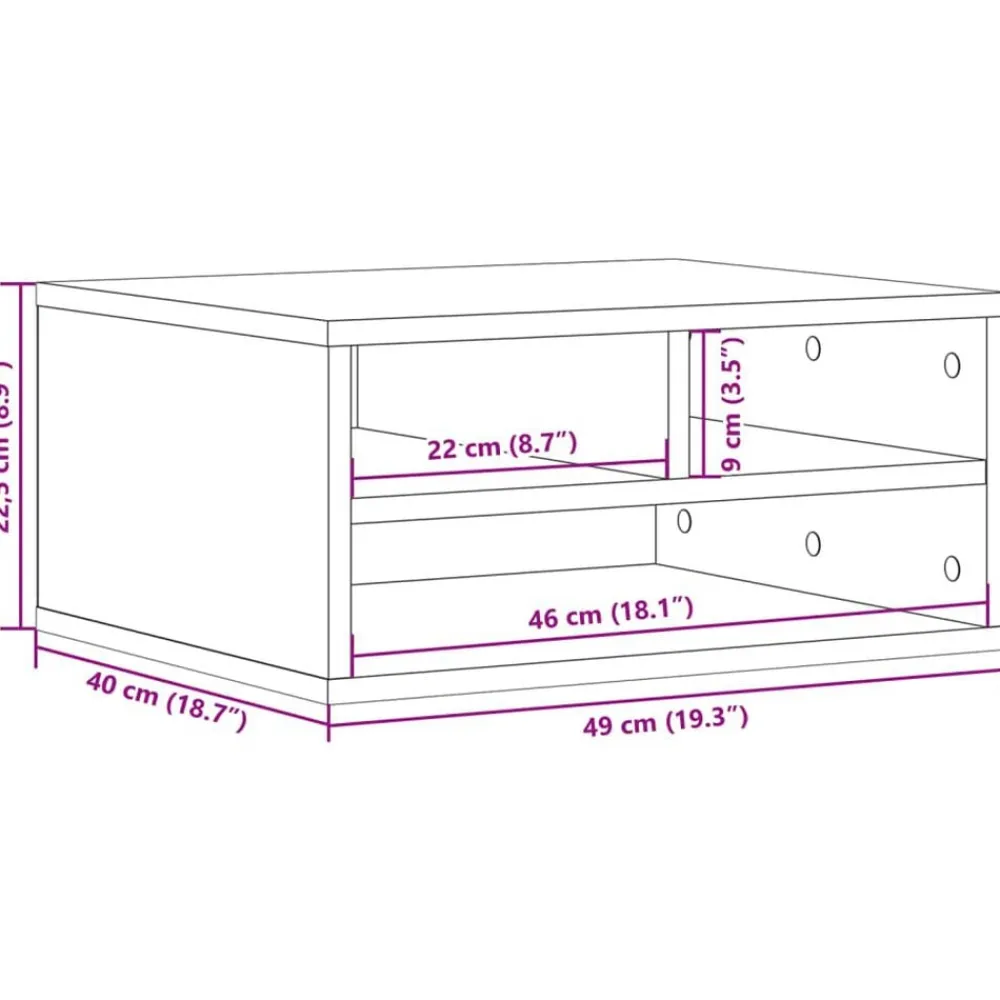 vidaXL Electrónica-Soporte de impresora madera ingeniería 49x40x22,5 cm
