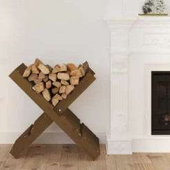 vidaXL Accesorios Para Hornos De Leña Y Chimeneas-Soporte de leña madera maciza de pino marrón miel 47x39,5x48 cm