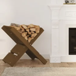 vidaXL Accesorios Para Hornos De Leña Y Chimeneas-Soporte de leña madera maciza de pino marrón miel 47x39,5x48 cm