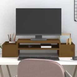 vidaXL Soporte de monitor madera maciza pino marrón miel 70x27,5x15 cm Marr&oacute;n miel Sale