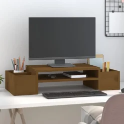 vidaXL Soporte de monitor madera maciza pino marrón miel 70x27,5x15 cm Marrón miel Sale