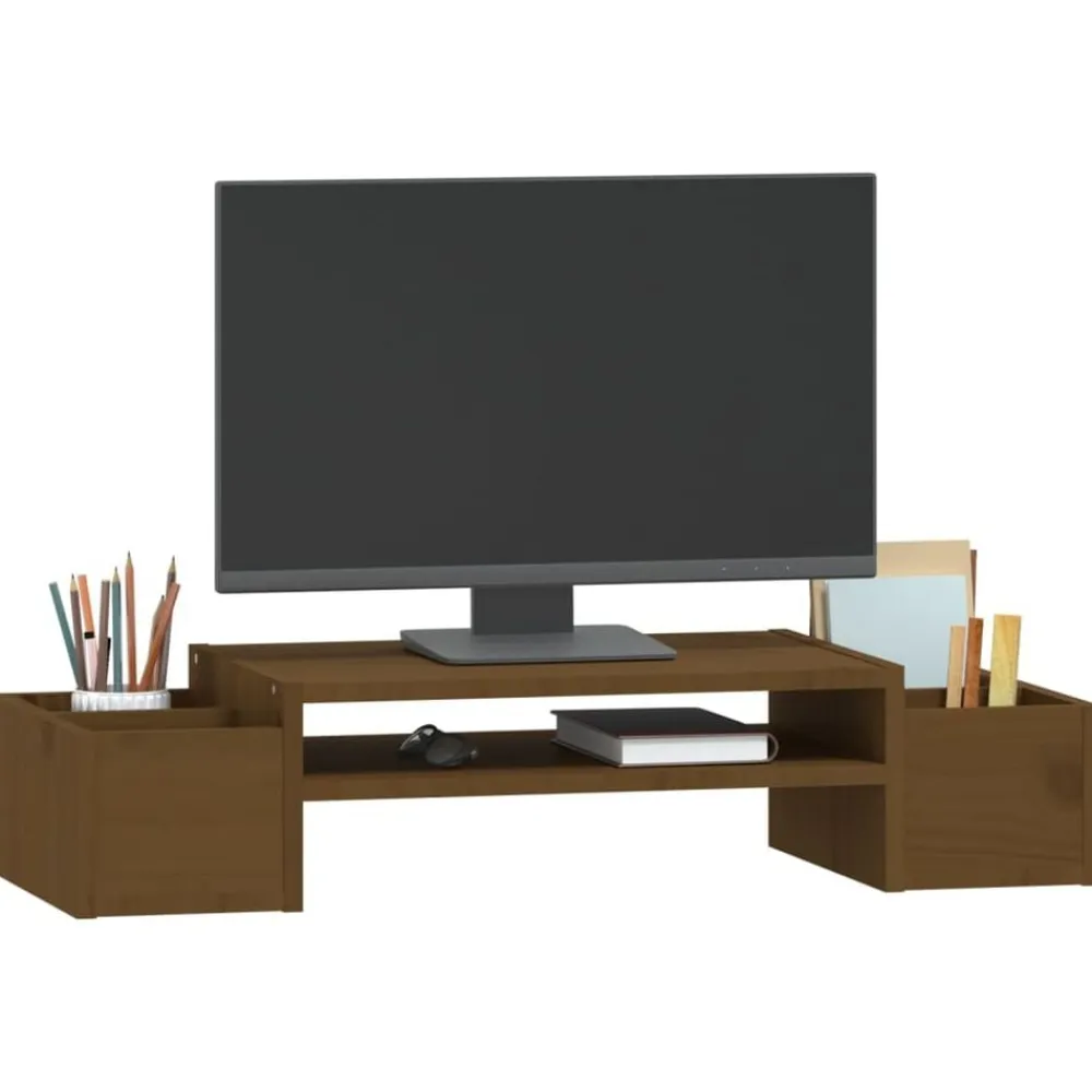 vidaXL Soporte de monitor madera maciza pino marrón miel 70x27,5x15 cm Marrón miel Sale