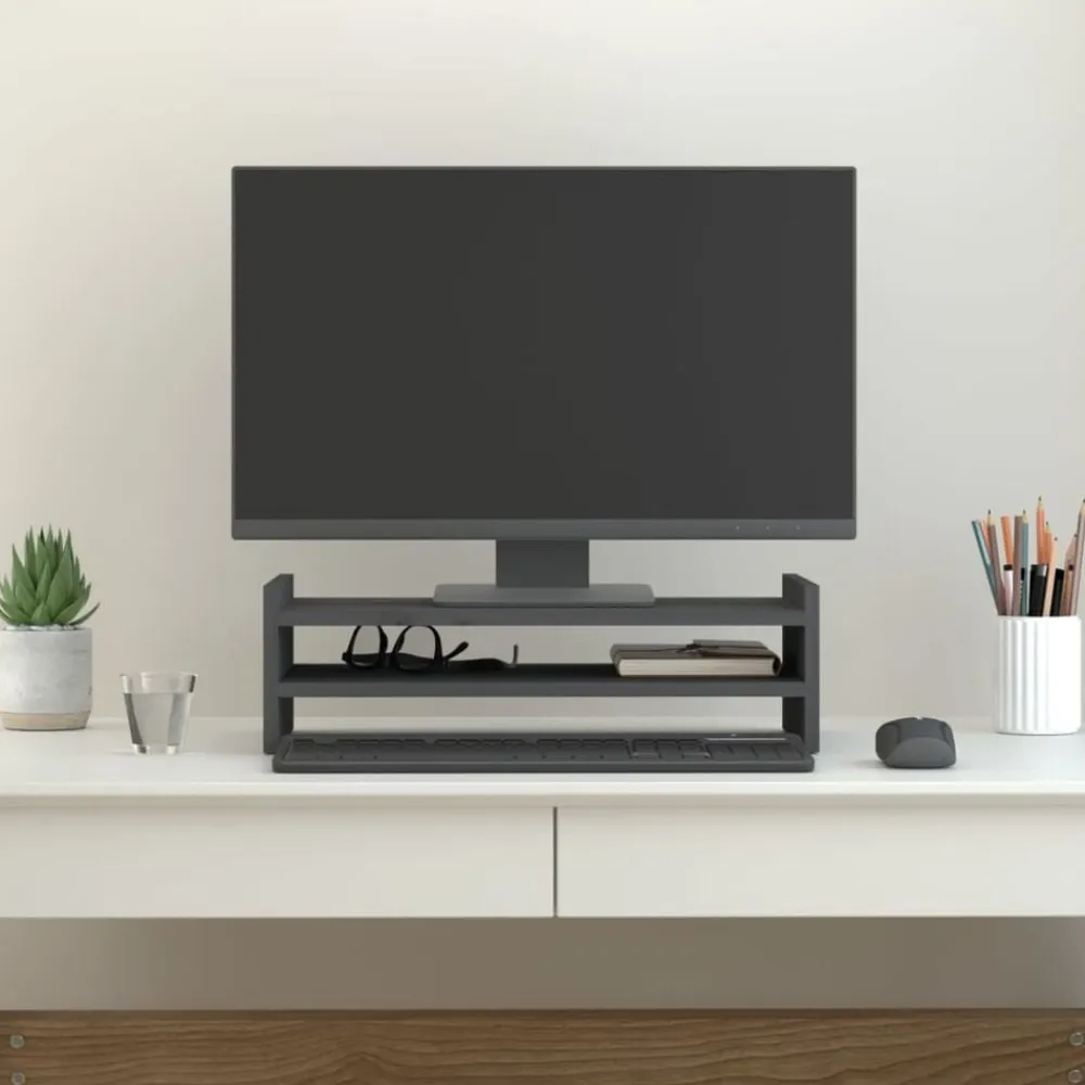 vidaXL Soporte de monitor madera maciza de pino 50x27x15 cm Gris Hot