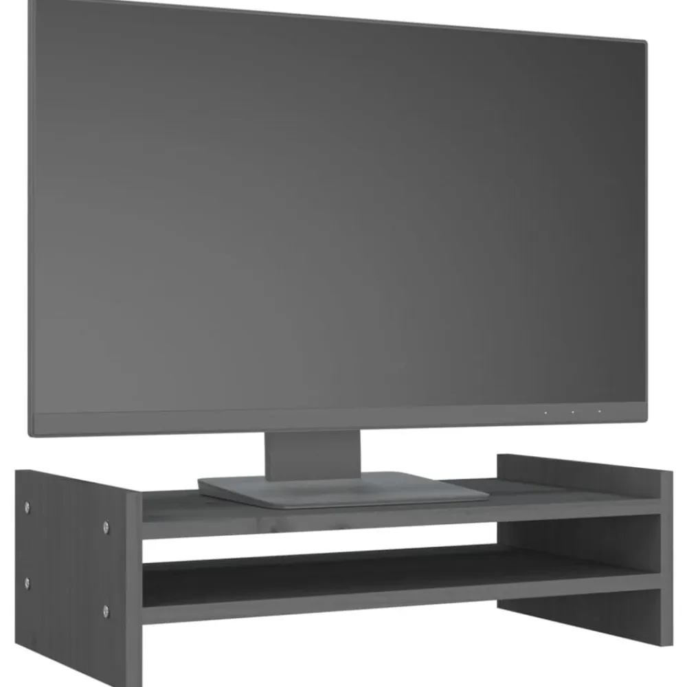 vidaXL Soporte de monitor madera maciza de pino 50x27x15 cm Gris Hot