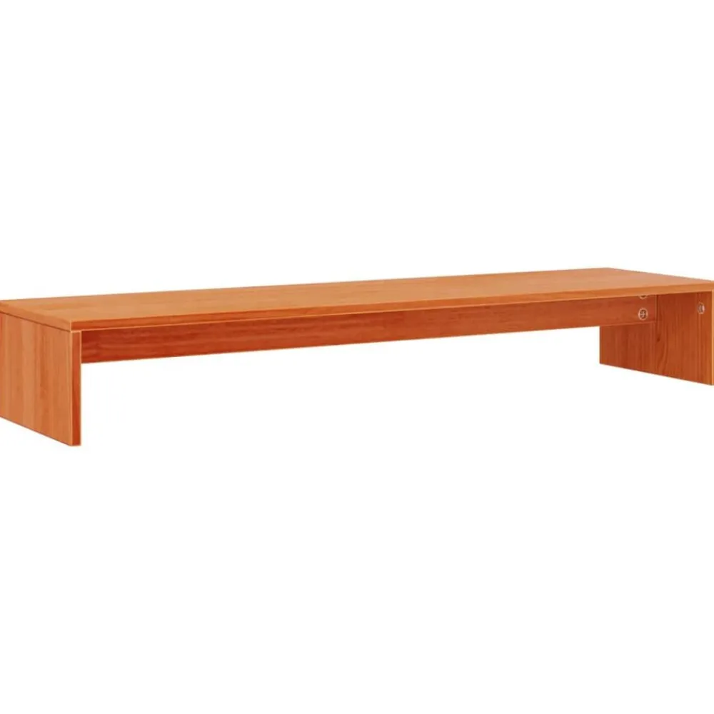 vidaXL Soporte de monitor madera maciza pino marrón cera 100x27x15 cm Marrón cera Hot