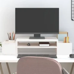 vidaXL Soporte de monitor madera maciza de pino 70x27,5x15 cm Blanco New