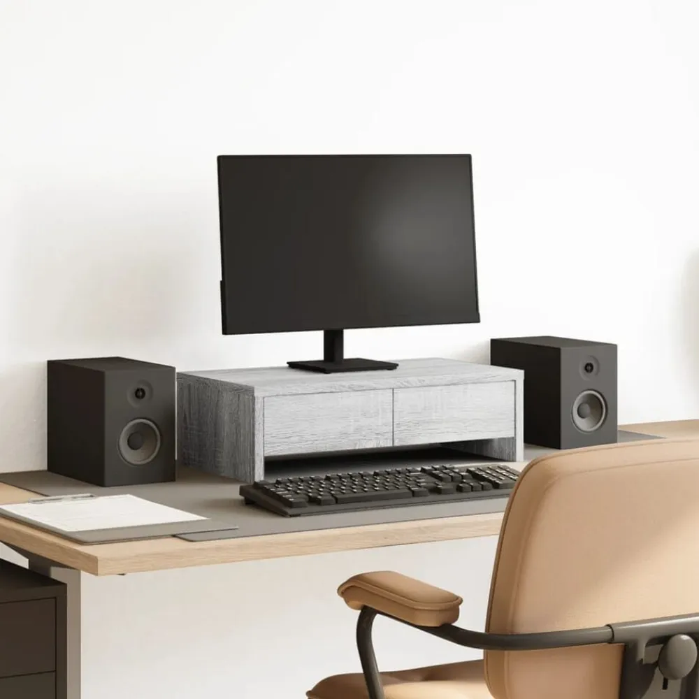 vidaXL Soporte de monitor con cajones madera 50x27x15 cm Gris sonoma Outlet