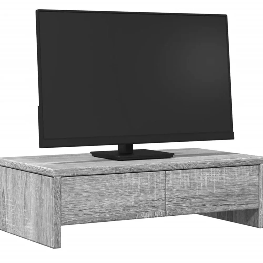 vidaXL Soporte de monitor con cajones madera 50x27x15 cm Gris sonoma Outlet
