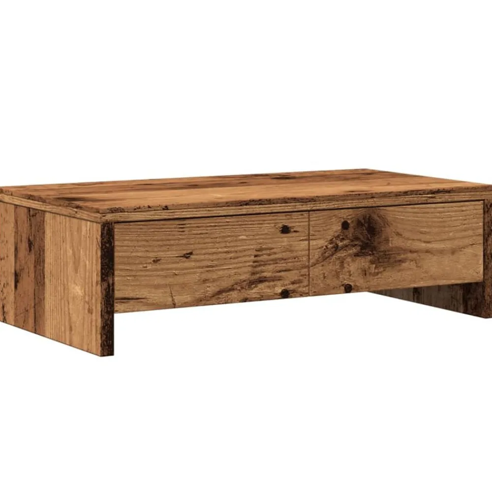 vidaXL Soporte de monitor con cajones madera envejecida 50x27x15 cm Madera antigua Discount